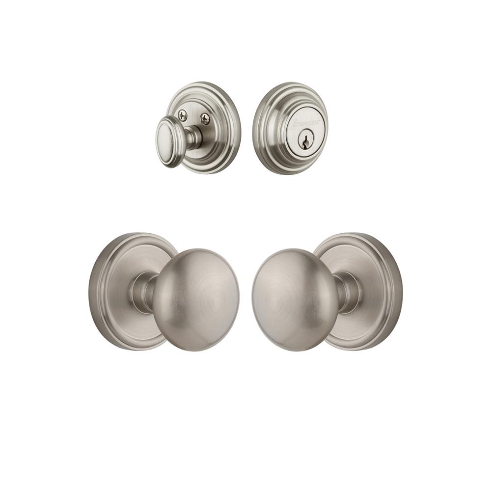 Grandeur by Nostalgic Warehouse Single Cylinder Combo Pack Keyed Differently - Georgetown Rosette with Fifth Avenue Knob and Matching Deadbolt in Satin Nickel